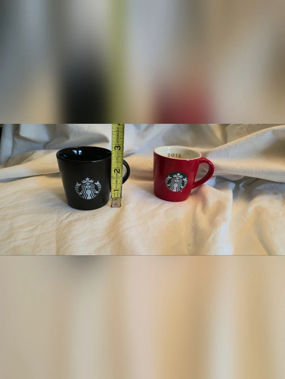 Starbucks 2015 Demitasse Espresso Cup Mug Demi 3 oz. Red and Black/lot of 2 mugs